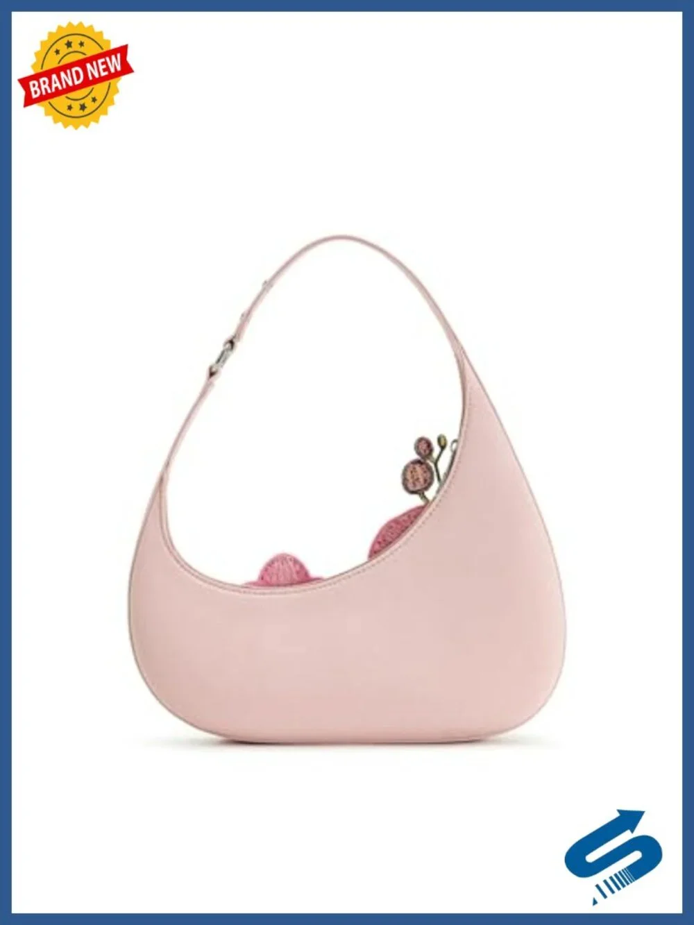 Cotton Shoulder Bag with Zipper Closure, Silver Hardware